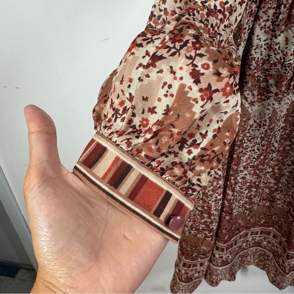 Vintage Louis Féraud Paris Boho Fall Floral Midi Chic Sheer Dress Size 38 - Picture 5 of 12